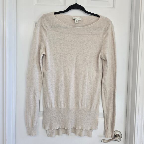 Women's 100% 2-Ply Cashmere Sweater Size M Boat Neck Side Slits Lightweight - Picture 1 of 10